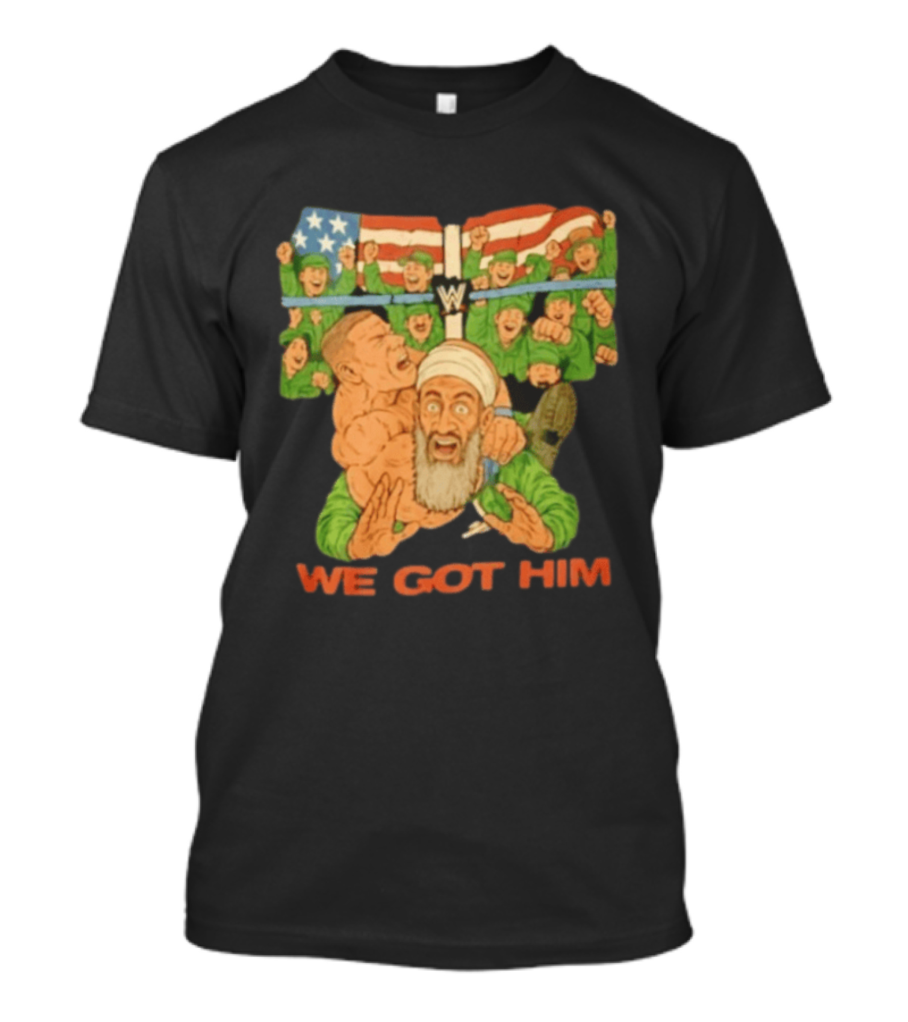 John Cena Vs Osama Bin Laden WWE We Got Him Victory USA Flag T-Shirt