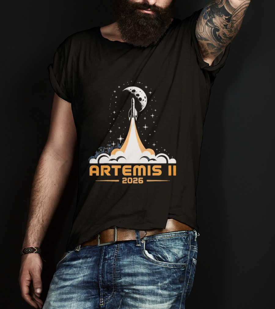 Artemis II 2026 Moon Rocket Launch With Stars And Moon T-Shirt