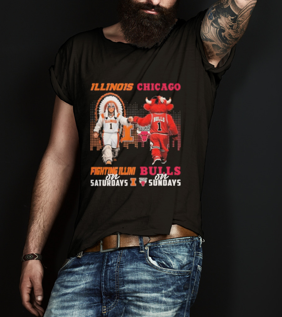 Illinois Fighting Illini On Saturdays Chicago Bulls On Sundays T-Shirt