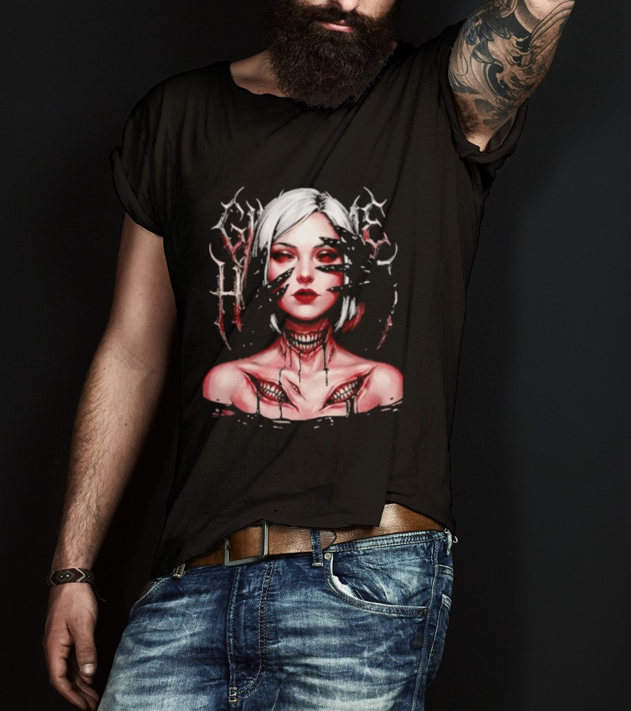 Dark Embrace Washed Creepy Pale Woman Fantasy Eyes T-Shirt