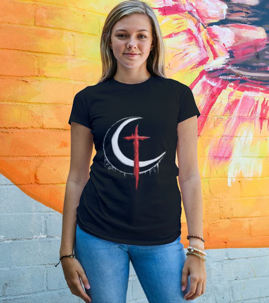 Doggie Deimos Blood Moon Dripping Red Crescent And Cross T-Shirt