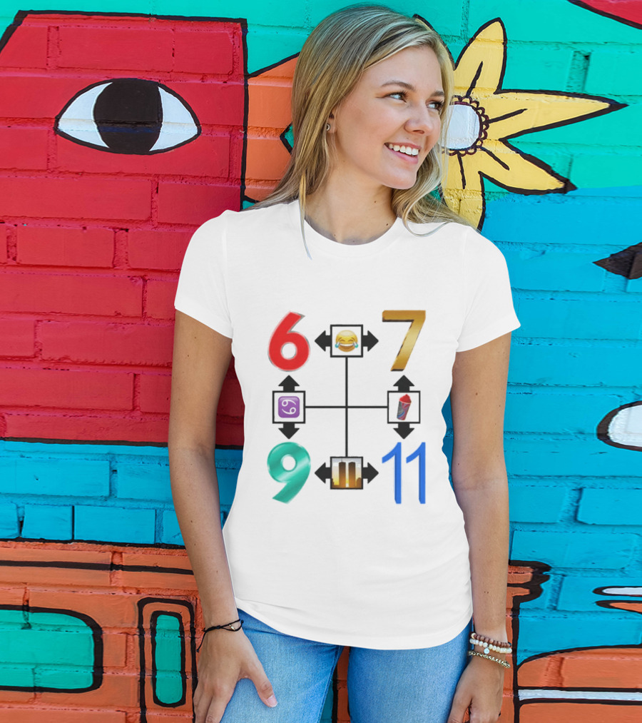 67 69 9 11 Emoji Directional Symbols With Laughing Face Crying Tears T-Shirt