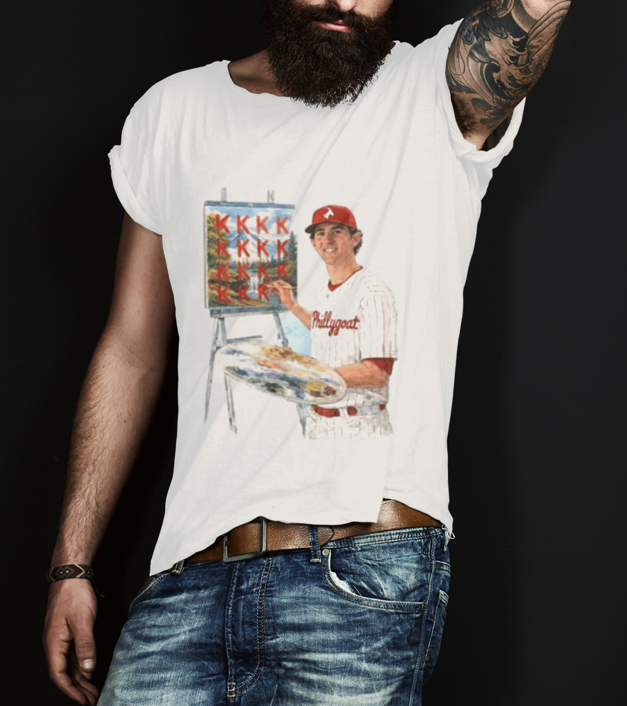 Andrew Painter Phillies Pitcher Painting Happy Little K's Phillygoat Baseball T-Shirt