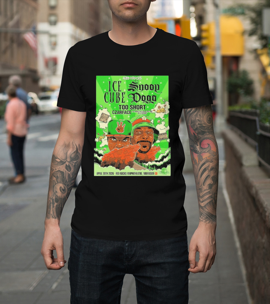 420 On The Rocks 2026 Ice Cube Snoop Dogg Too Short Czarface Red Rocks Amphitheatre Morrison Colorado April 20 T-Shirt