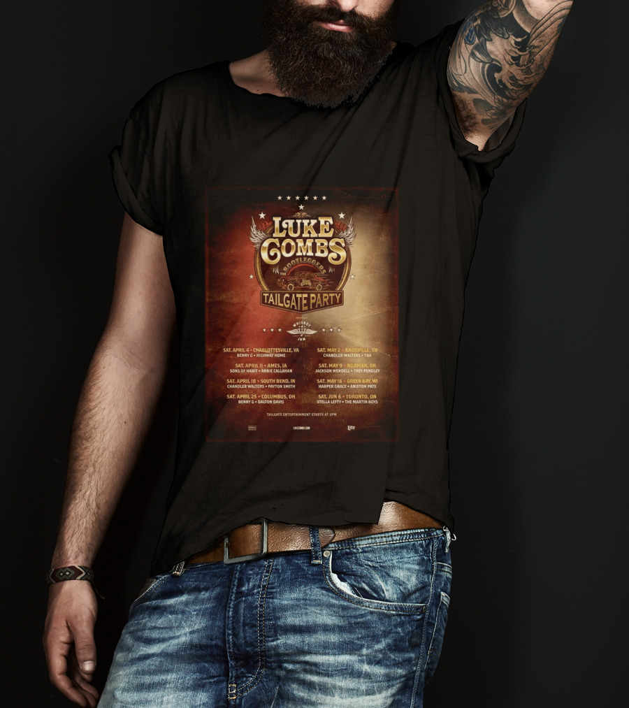 Luke Combs Bootleggers Tailgate Party 2026 My Kinda Saturday Night Tour City Dates Whiskey Jam T-Shirt
