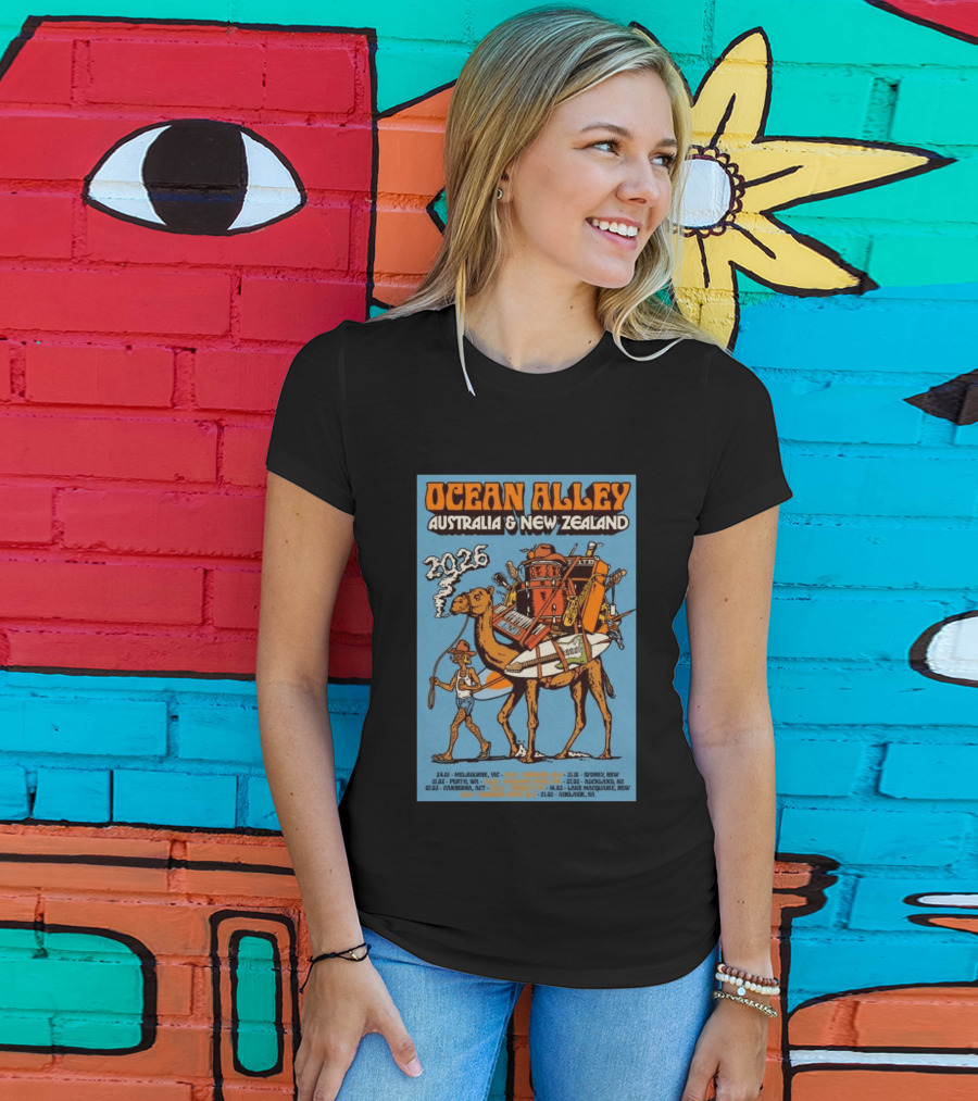 Ocean Alley Australia New Zealand 2026 Tour Dates With Camel And Musical Gear T-Shirt