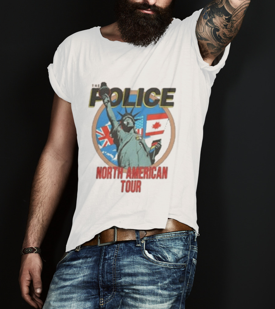 The Police 1983 North American Tour Lady Liberty UK Canada US Flags T-Shirt