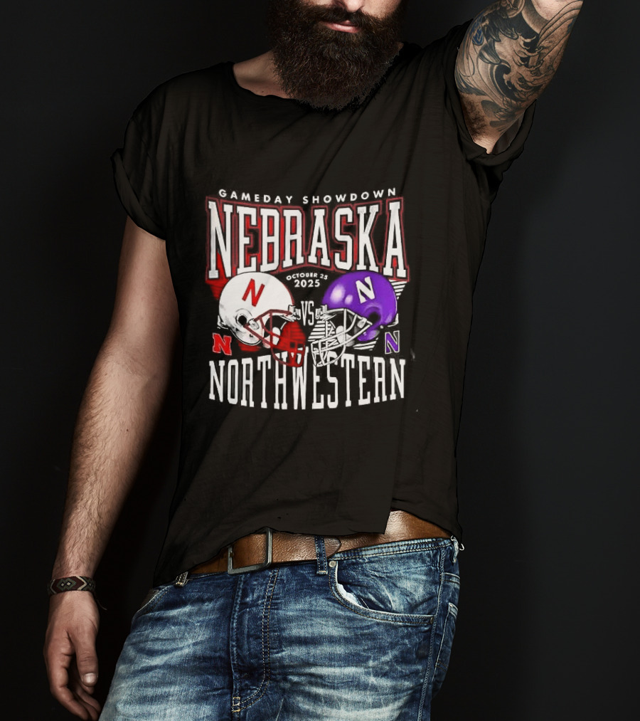 Nebraska Cornhuskers Northwestern Wildcats Gameday Showdown 2025 Helmet Matchup T-Shirt