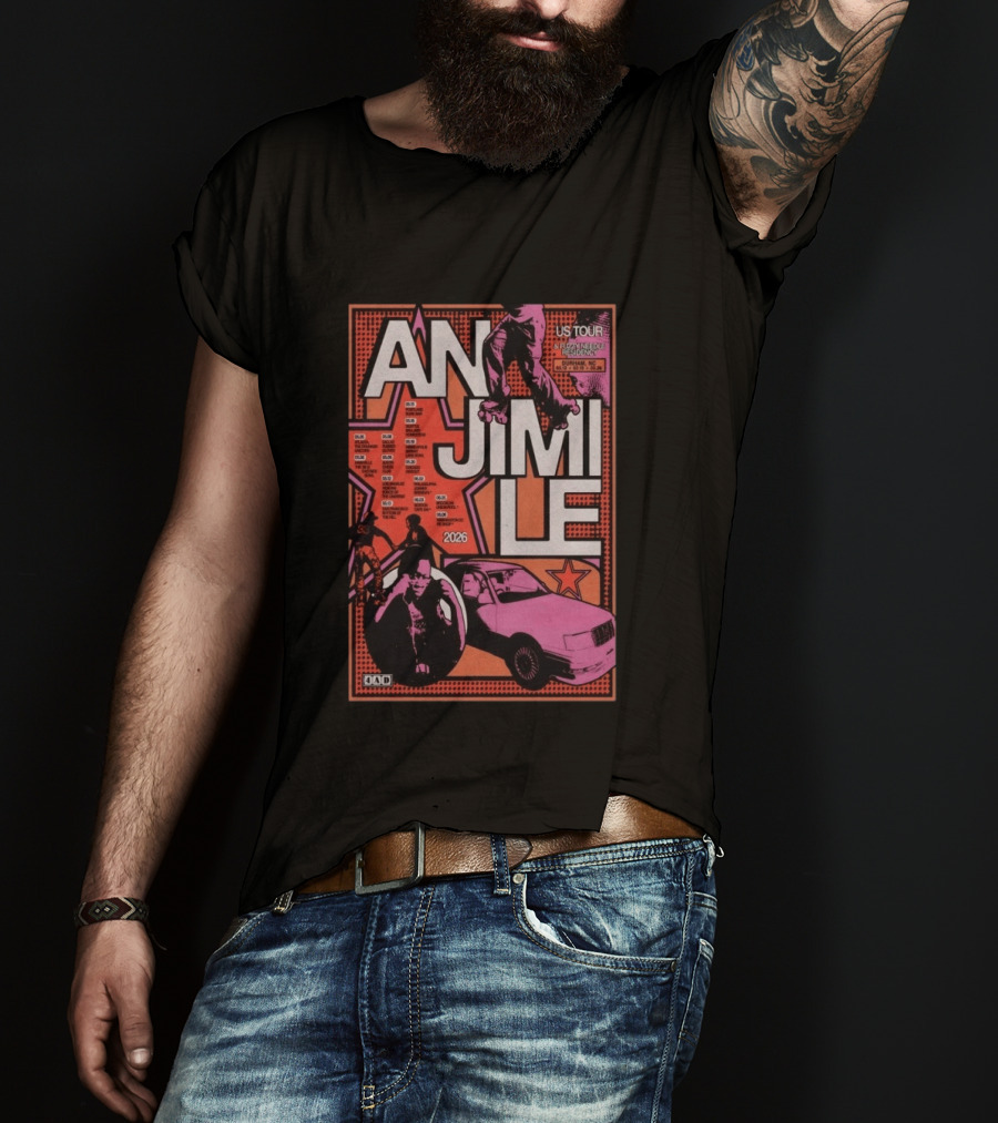 Anjimile 2026 US Tour Fuzz And Needle Residency With Skater And Pink Car T-Shirt