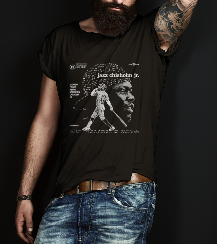 Jazz Chisholm Jr Smooth Jazz Baseball Player Portrait With Musical Notes T-Shirt