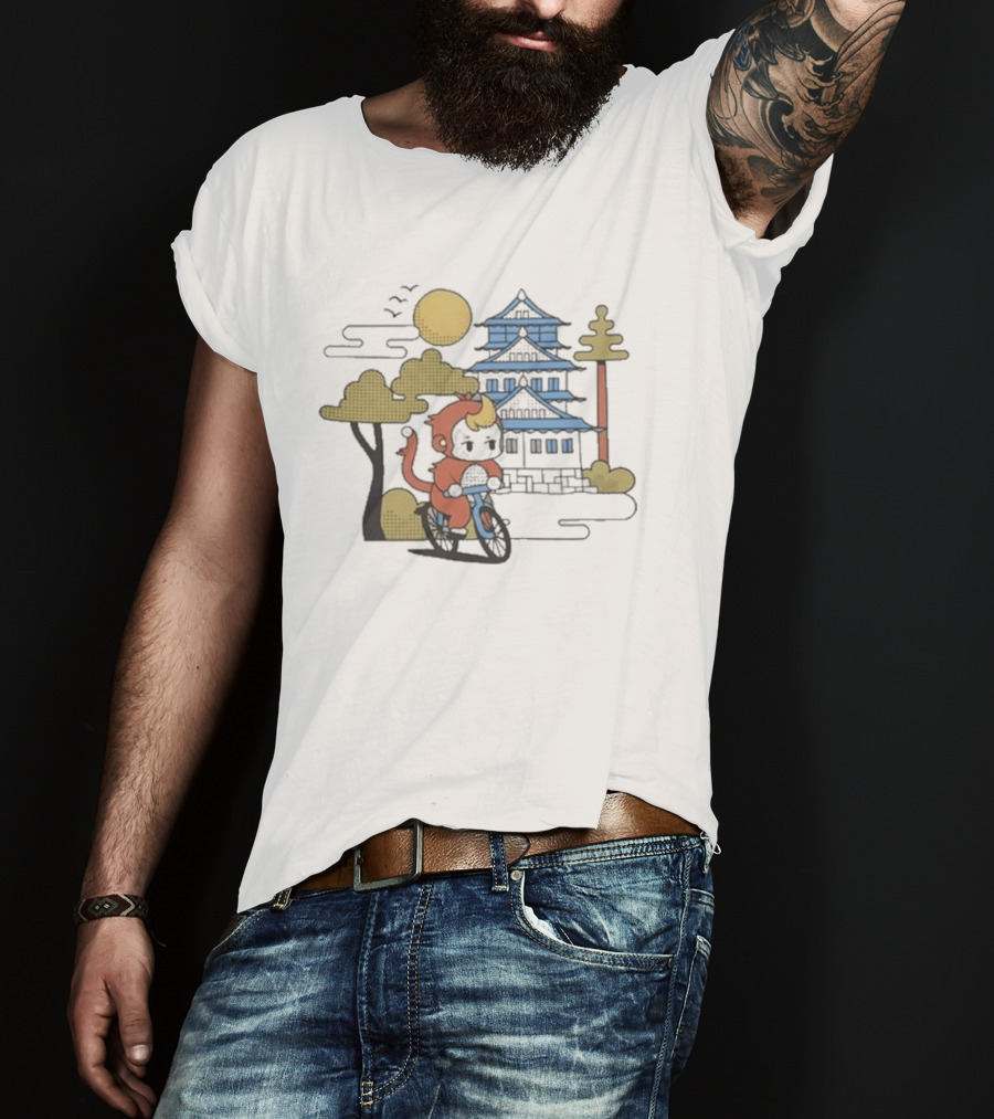 CDawgVA Anime Monkey Riding Motorcycle With Japanese Temple T-Shirt