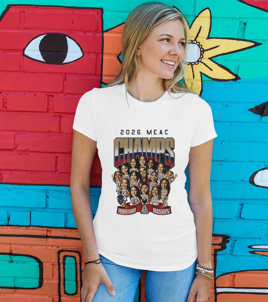 2026 MEAC Champs Howard Bison Women's Basketball Caricature T-Shirt
