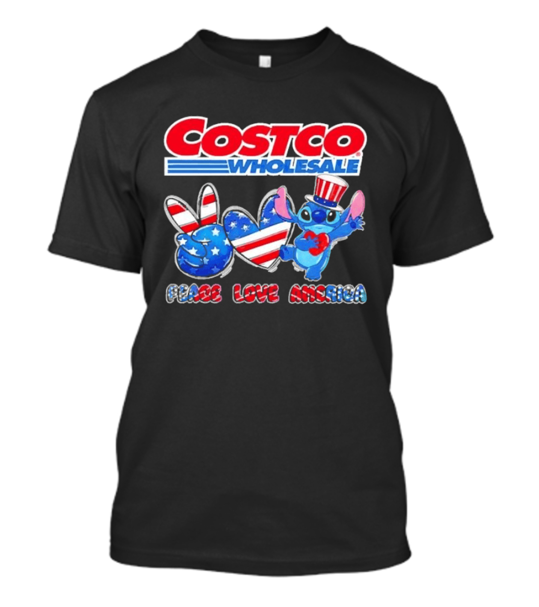 Costco Wholesale Peace Love America Stitch 4th Of July Celebrations T-Shirt