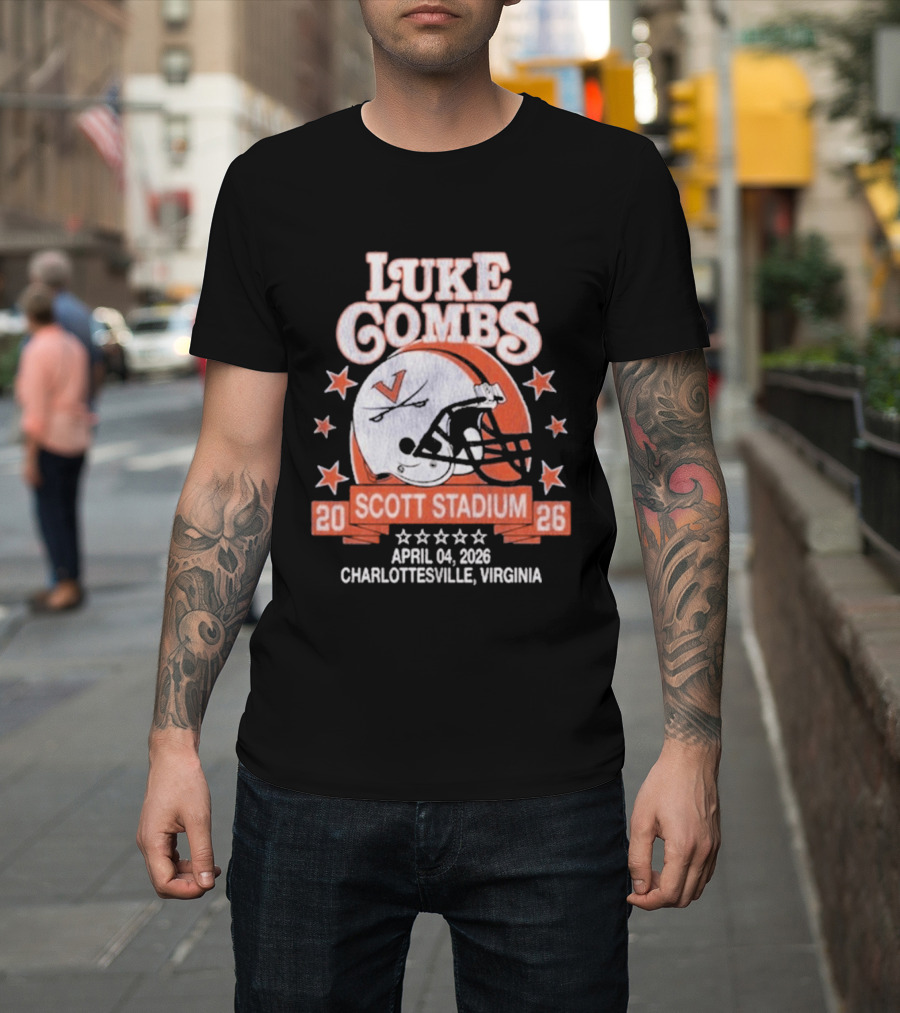 Luke Combs Tour Scott Stadium April 04 2026 Charlottesville Virginia Football Helmet Stars T-Shirt