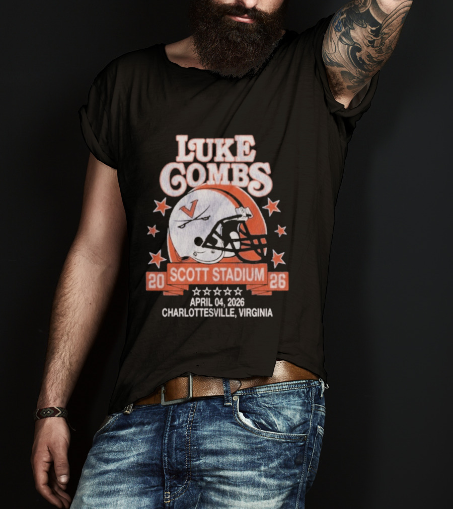 Luke Combs Tour Scott Stadium April 04 2026 Charlottesville Virginia Football Helmet Stars T-Shirt