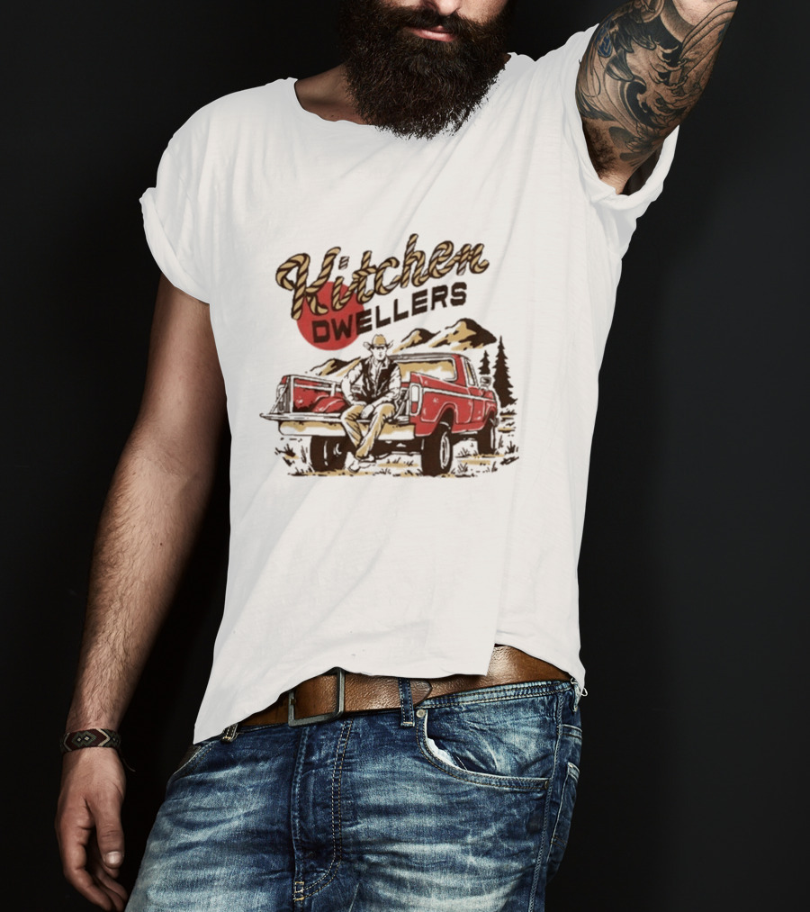 Kitchen Dwellers Swipe 4 All Tour Cowboy On Truck Mountain Scene T-Shirt