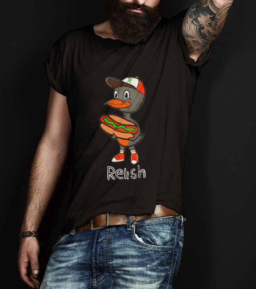 Relish Baltimore Orioles MLB Cartoon Duck Holding Hot Dog Baseball Hat T-Shirt