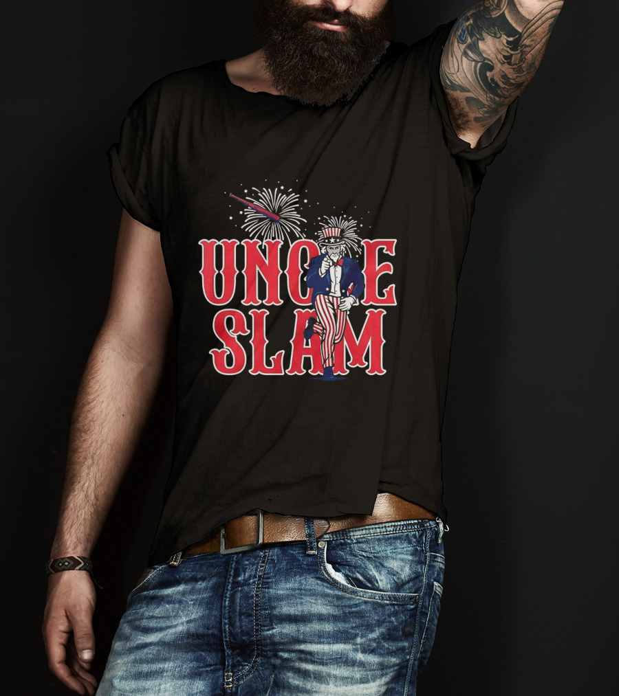 Uncle Slam USA Baseball Fireworks Patriotic Captain America Crest T-Shirt