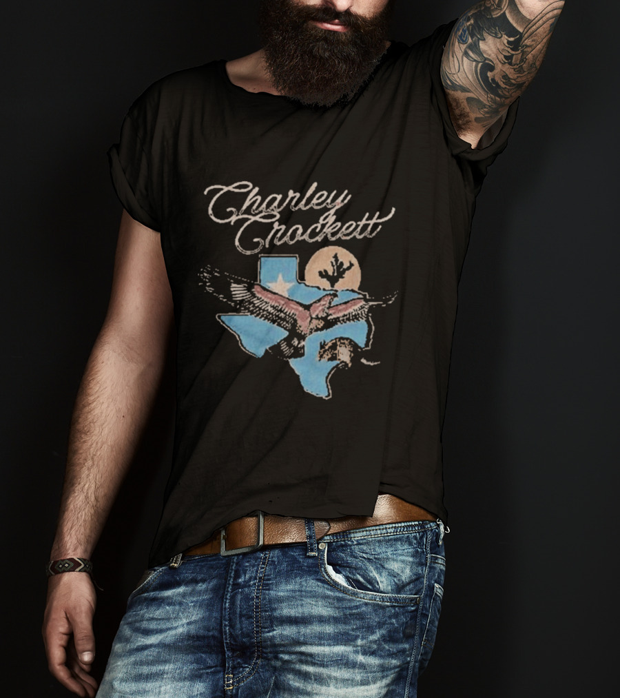 Charley Crockett Texas Hawk Lone Star Map Blue Sky Bird T-Shirt