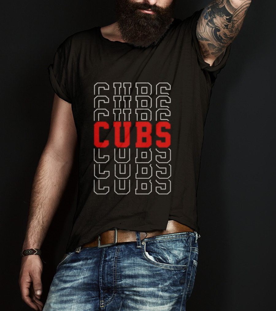 Cubs Sports Bold Red Lettering On Repetitive Block T-Shirt