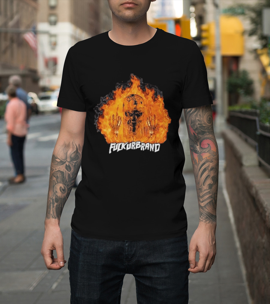 Terminator Skull Flaming Middle Finger Fuck Your Brand T-Shirt