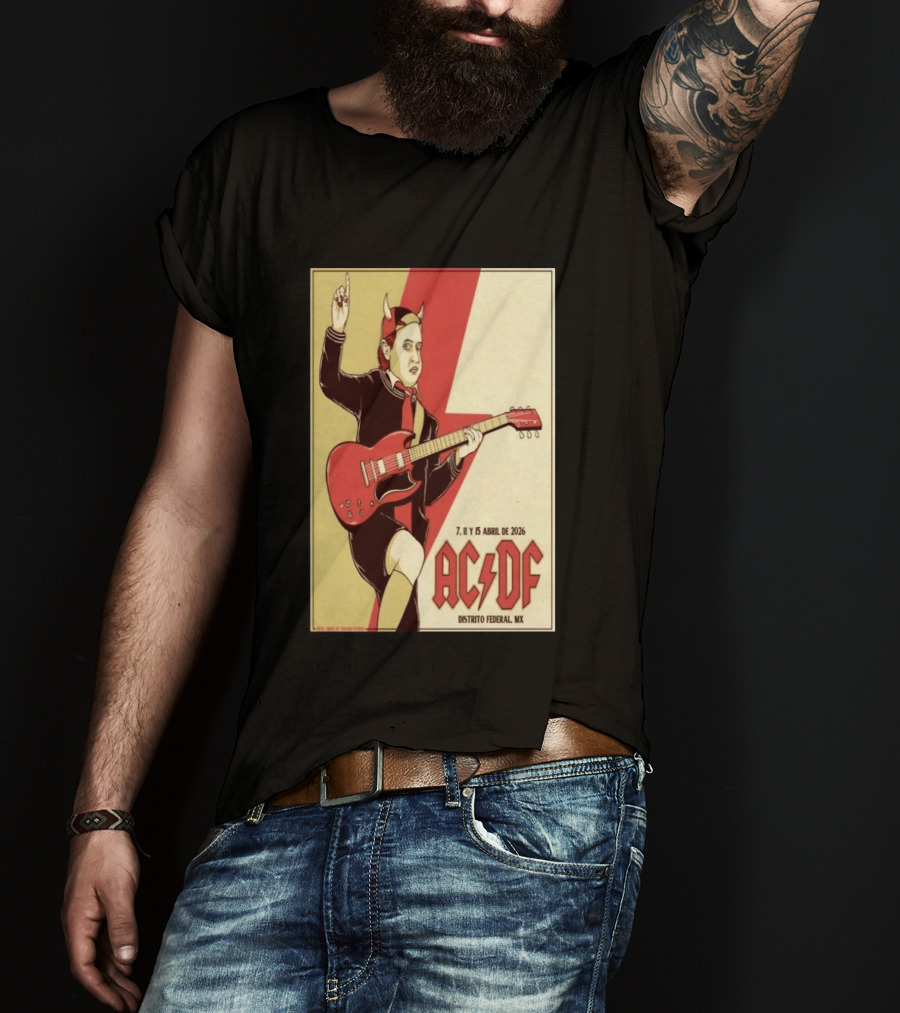 AC DF Distrito Federal MX Abril 2026 7 11 15 Rock Concert Red Guitar And Devil Horns T-Shirt
