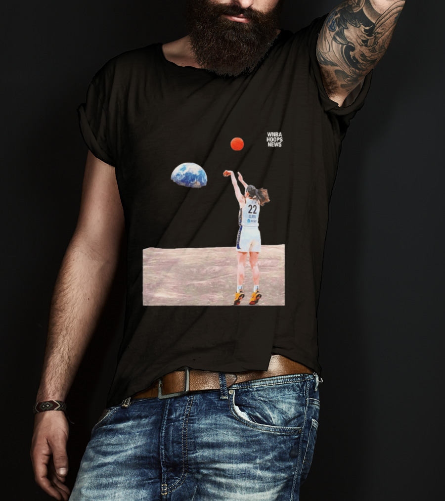 Caitlin Clark Indiana Fever WNBA Shooting Basketball On Lunar Surface T-Shirt