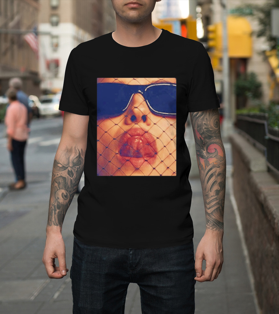 Irina Shayk Tongue Sunglasses Mesh T-Shirt