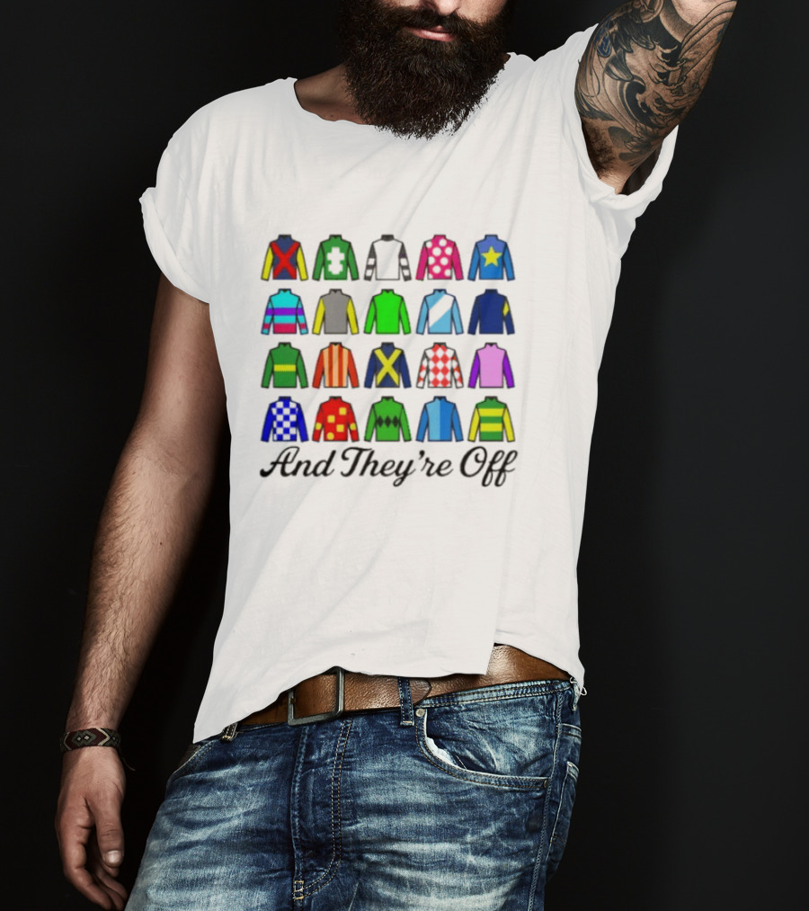 And They're Off Jockey Silks Colorful Patterns Racing T-Shirt
