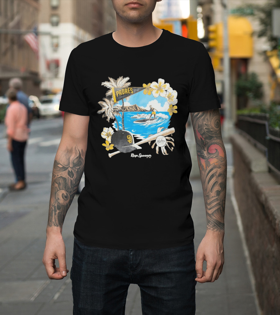 Reyn Spooner San Diego Padres Surfing Baseball Aloha Scene T-Shirt