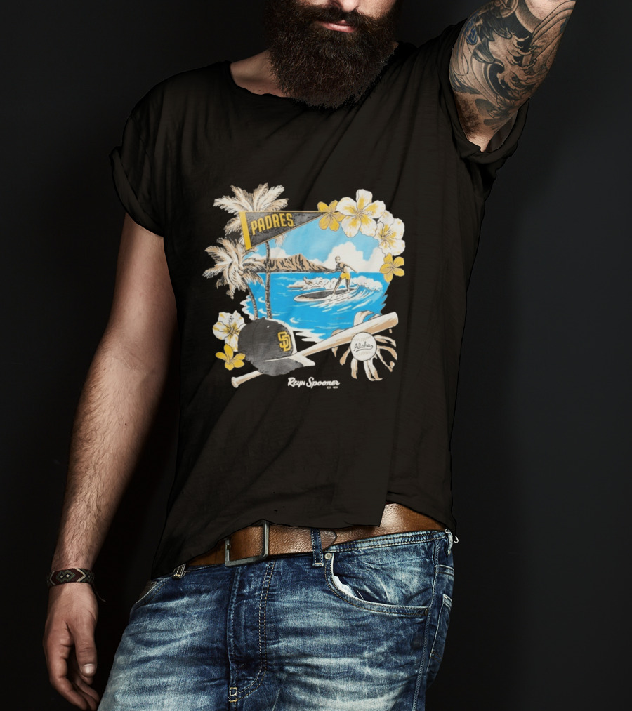 Reyn Spooner San Diego Padres Surfing Baseball Aloha Scene T-Shirt