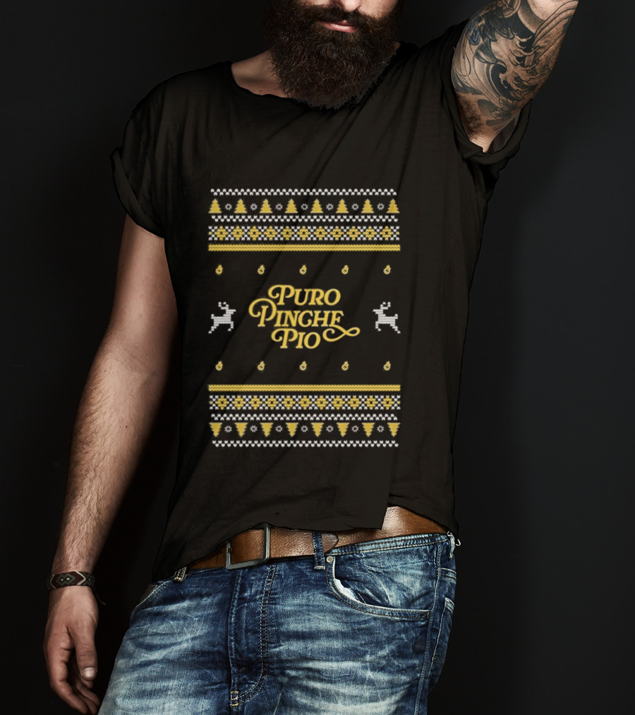 Riversgg Puro Pinche Pio Ugly Sweater Christmas Reindeer Trees T-Shirt