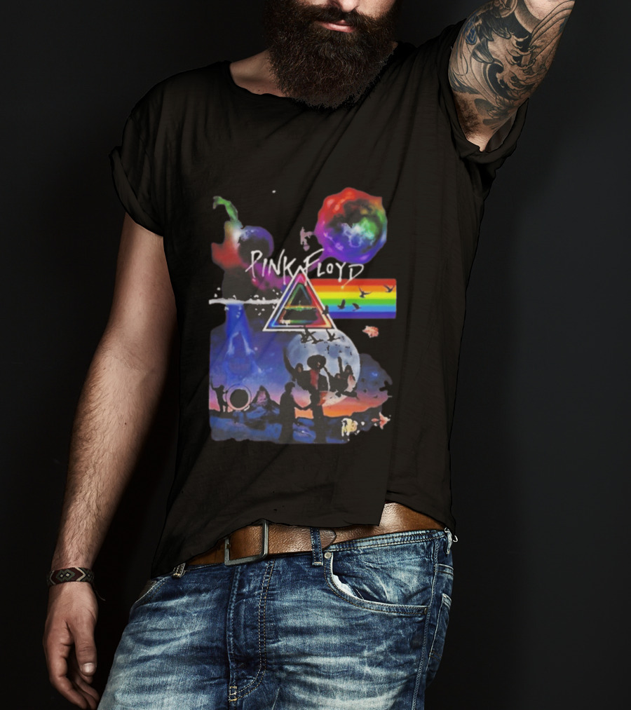 Pink Floyd Psychedelic Birds Colorful Rainbow Triangular Prism T-Shirt