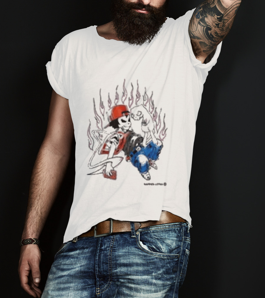 Warren Lotas Boy And Cat Surrounded By Flames Vintage Streetwear T-Shirt