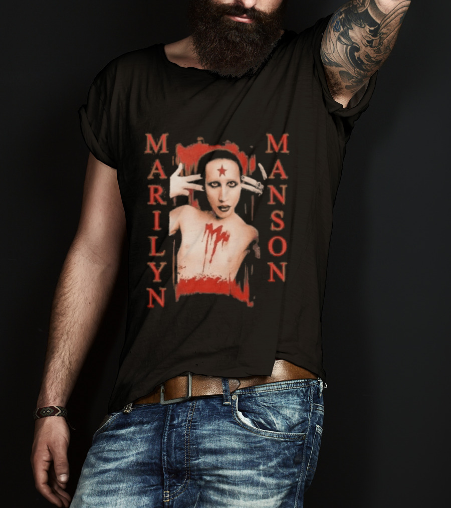 Marilyn Manson Star Forehead Bloody Chest Hands Head T-Shirt