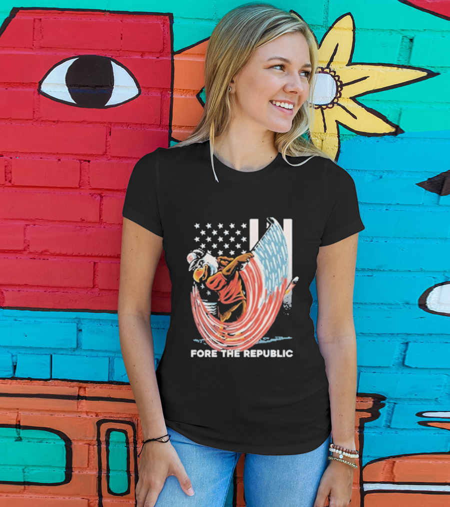 Old Row Golf American Flag Swing Fore The Republic T-Shirt