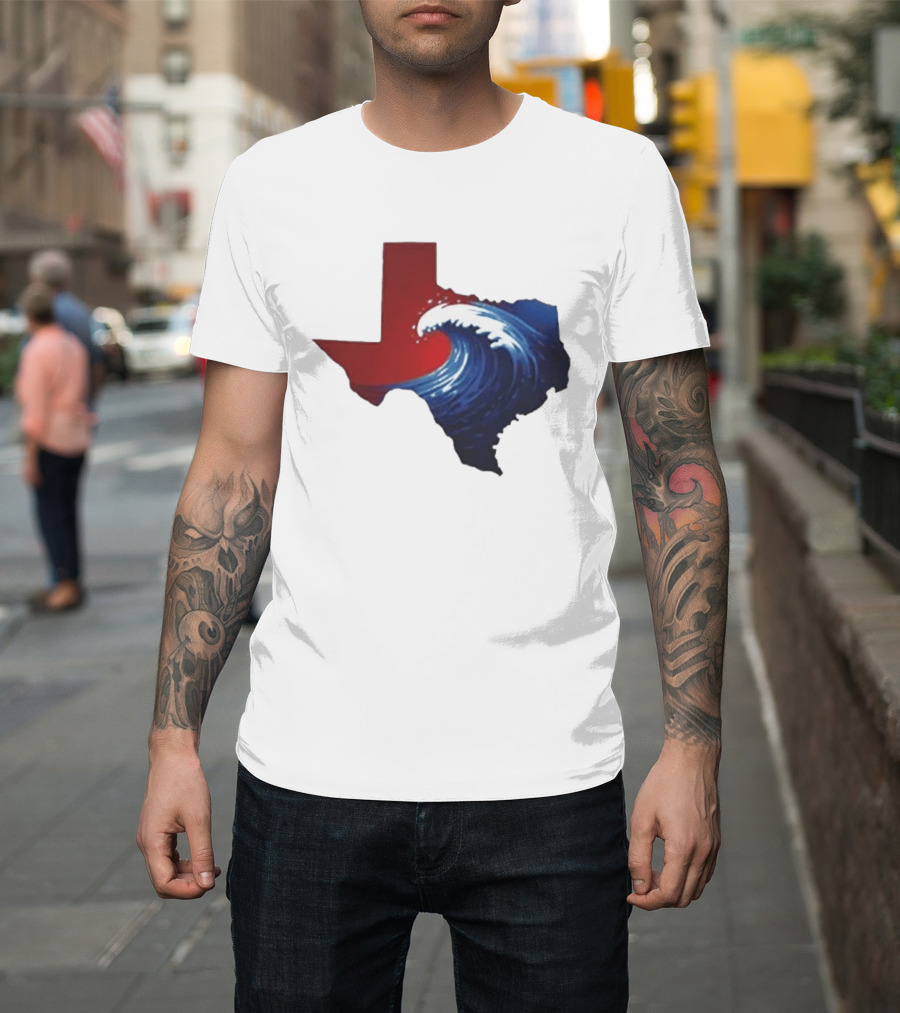 Texas Blue Wave Democrat Red State Map Wave Banner T-Shirt
