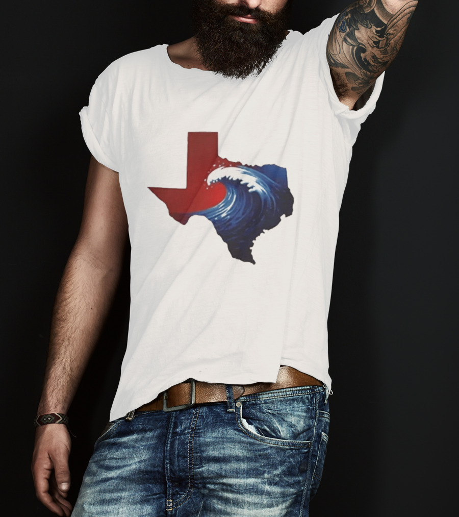Texas Blue Wave Democrat Red State Map Wave Banner T-Shirt