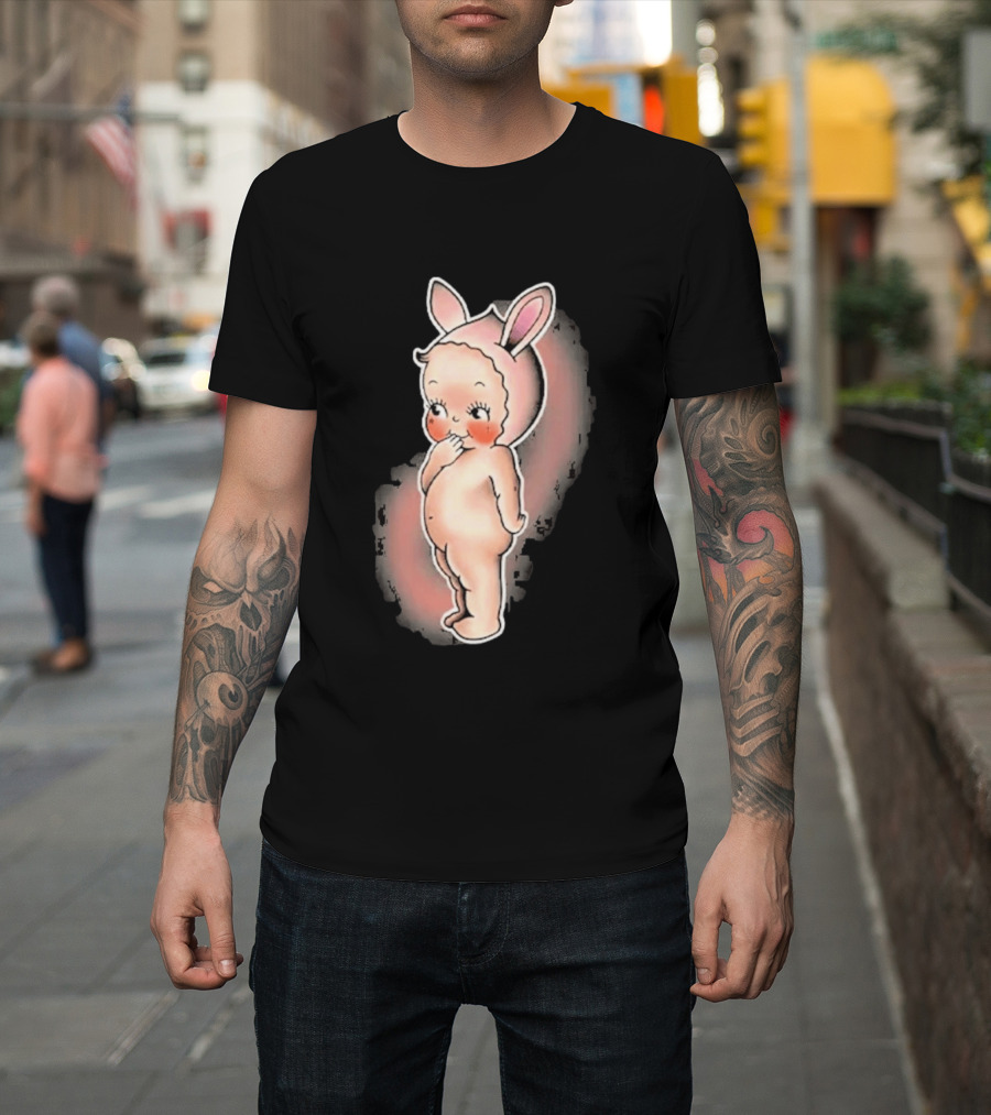 Kewpie Baby Bunny Rabbit Vintage Illustration Cute Pastel Pink Ears T-Shirt
