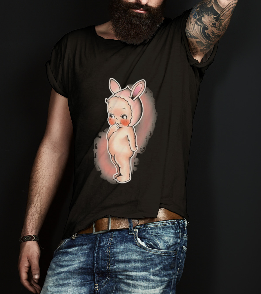 Kewpie Baby Bunny Rabbit Vintage Illustration Cute Pastel Pink Ears T-Shirt