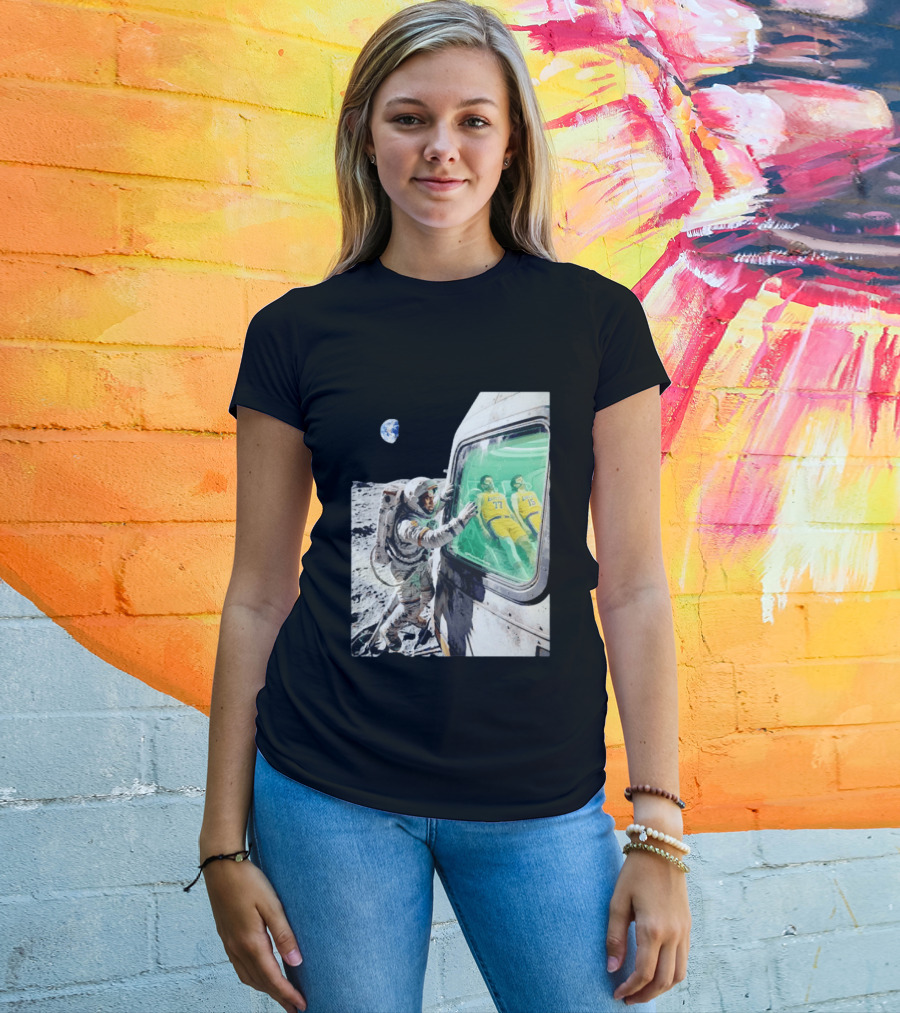 LeBron James Lakers Alone In Space Astronaut Scene With Number 77 And 15 In Spaceship T-Shirt