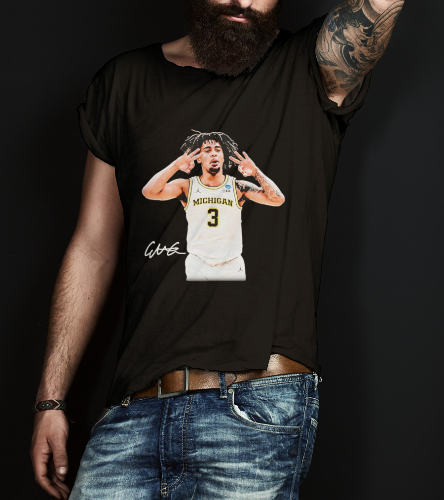 Michigan Wolverines Basketball Elliot Cadeau Jersey 3 Sign T-Shirt