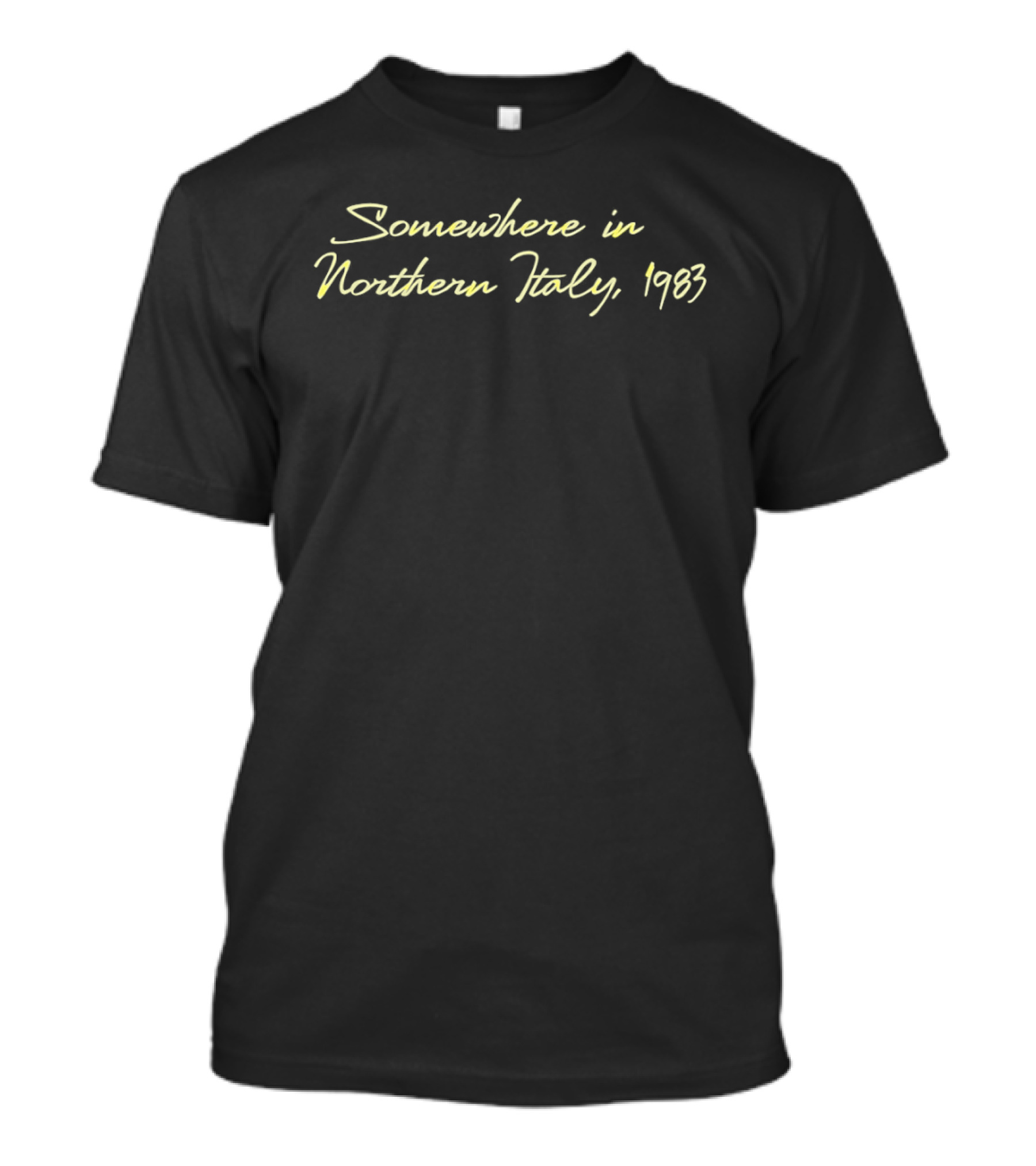 Somewhere In Northern Italy 1983 Yellow Text 80s T-Shirt