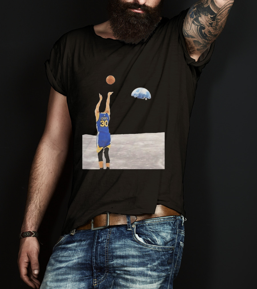 Stephen Curry 30 Shooting Basketball From Moon Earth View T-Shirt