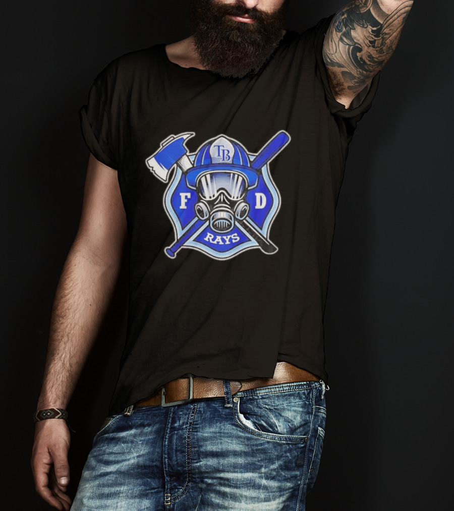 Tampa Bay Rays Firefighter Pride 2026 FD Shield Helmet Axe Bat Gas Mask T-Shirt
