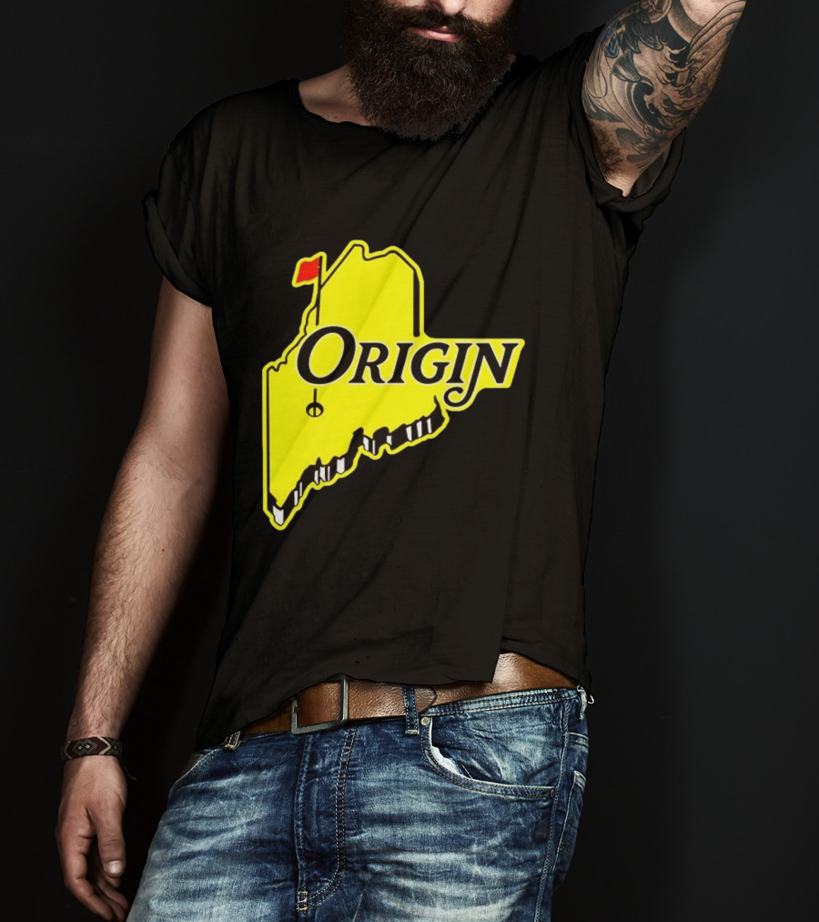 Origin USA Masters Golf Yellow Maine Flag Map T-Shirt