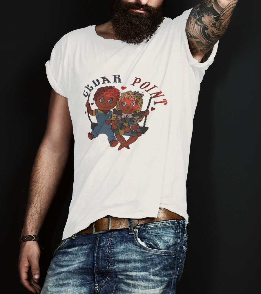 Cedar Point Raggedy Ann And Andy Dolls Swinging With Hearts T-Shirt