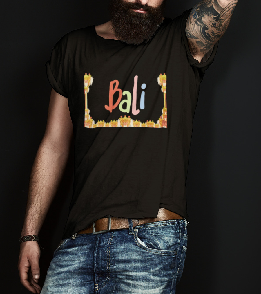 Bali Cultural Nomad Travel With Colorful Tropical Mask Border T-Shirt