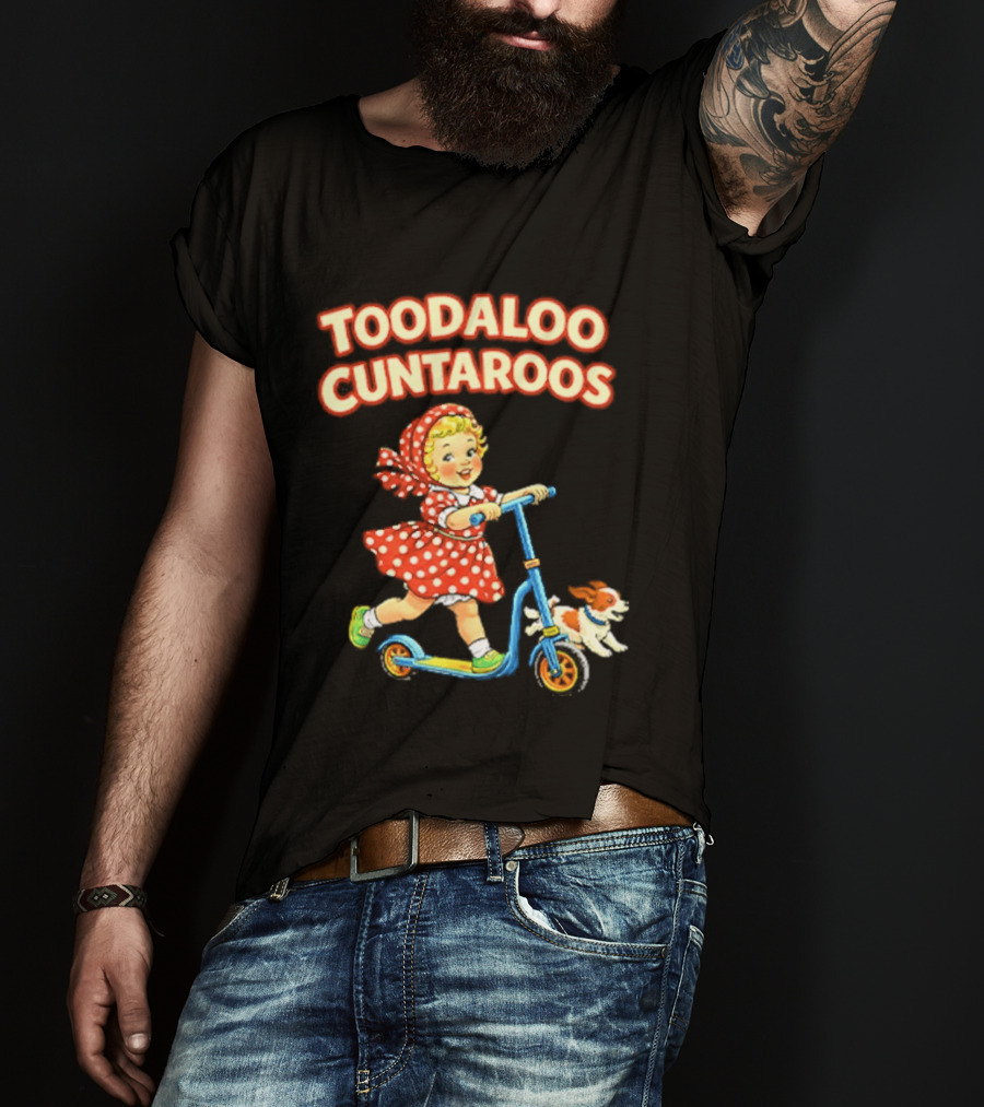 Toodaloo Cuntarooms Scooting Girl And Dog Red Polka Dot Dress T-Shirt