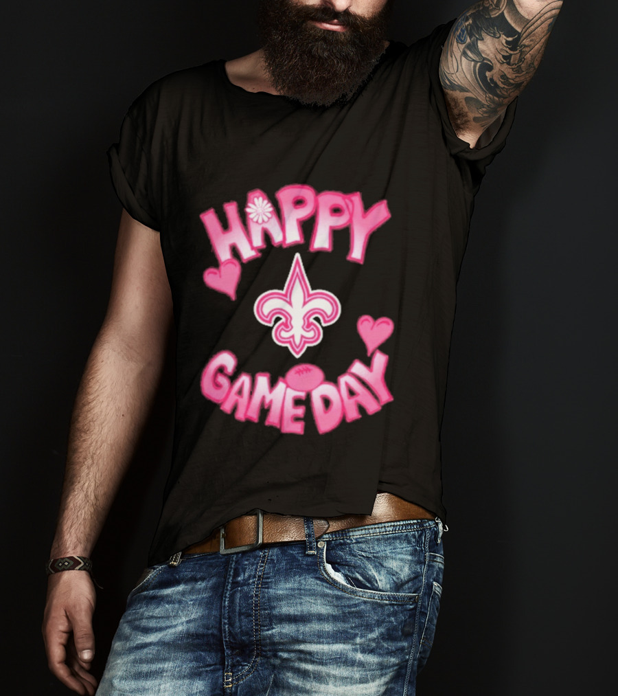 Valentine's Day Happy Gameday New Orleans Saints Fleur De Lis Heart 2025 T-Shirt